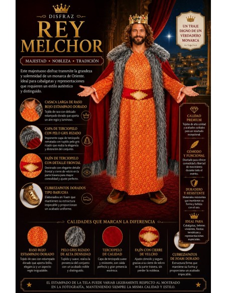 Verkleidung King Melchor Graue Haargröße L NEU | Erwachsene kostumiert der König des Karnevals